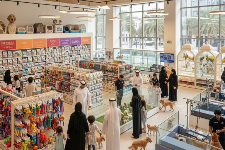 pet shop inside with peopleand pets