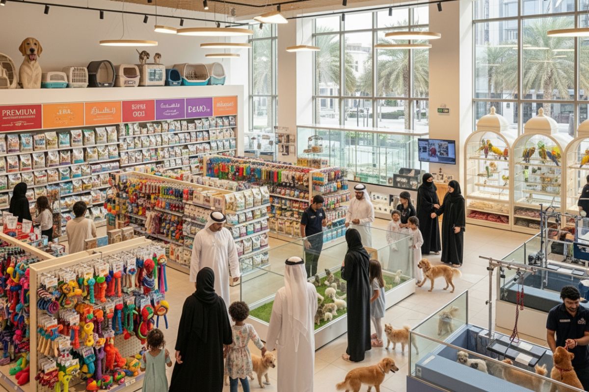 pet shop inside with peopleand pets